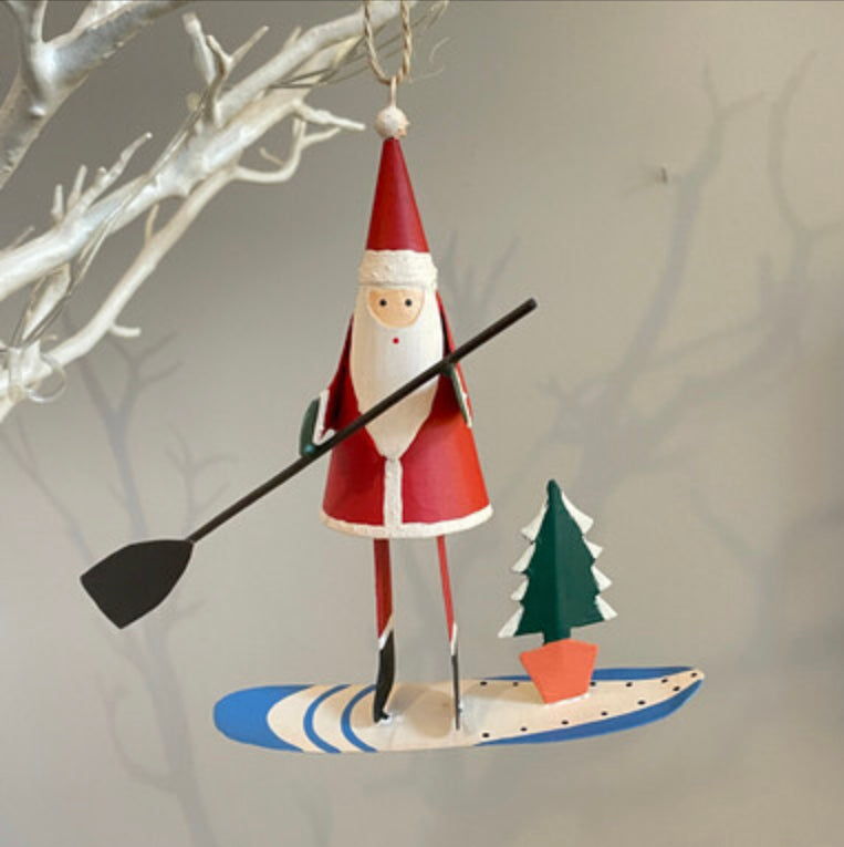 Paddle boarding Santa hanging Christmas decoration by Shoeless Joe