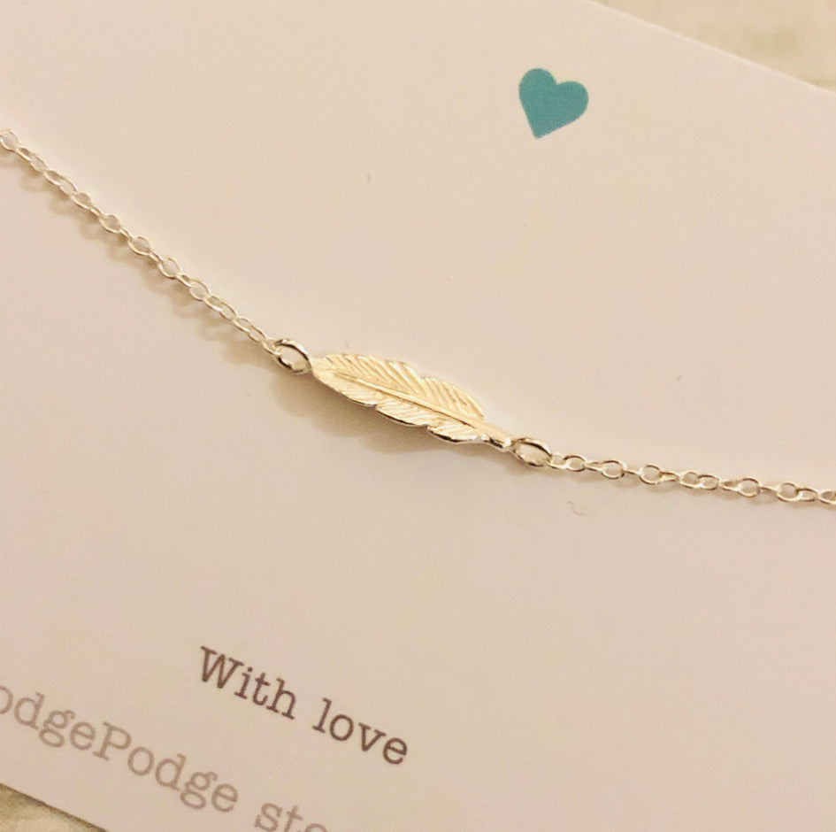 Dainty feather bracelet sterling silver