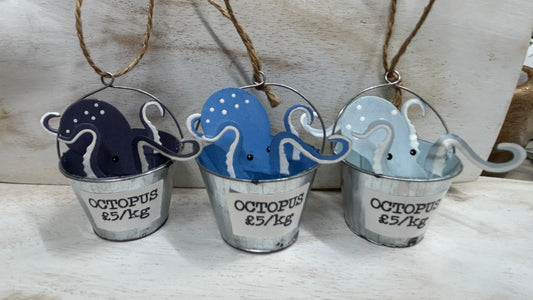 Octopus in a bucket hanging decoration