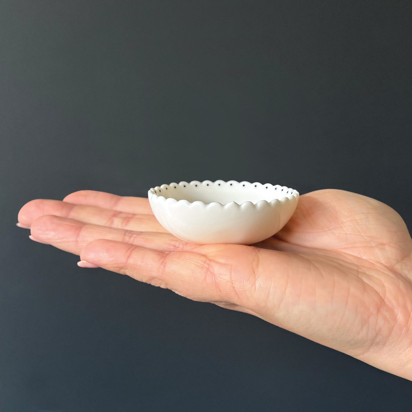 Scallop edge Small wobbly ceramic trinket dish by East of India. Lovely You.