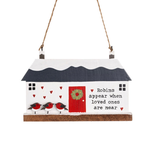 Cottage with Loving Robins Hanging decoration.