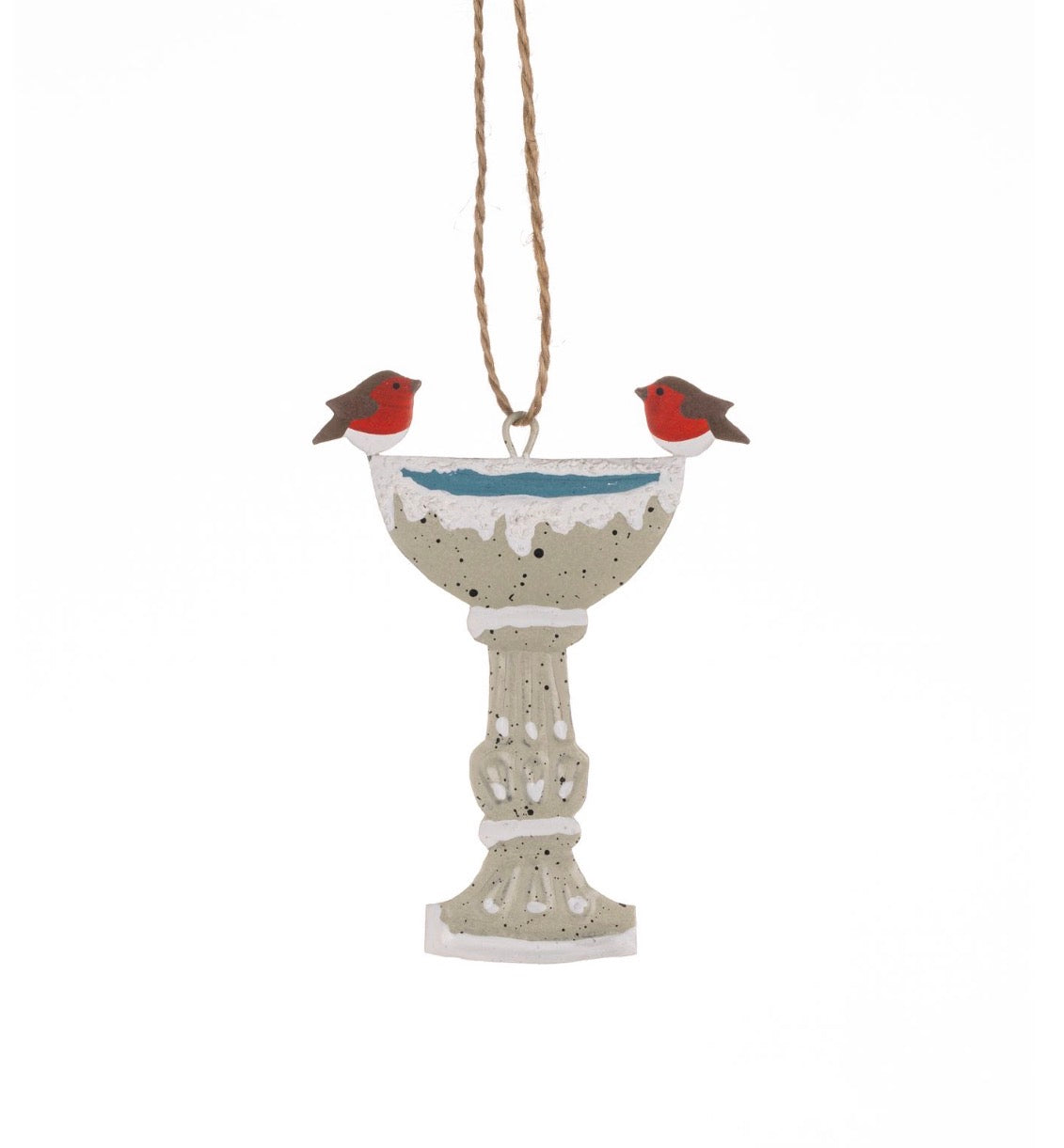 Robins On Bird Bath christmas tree decoration