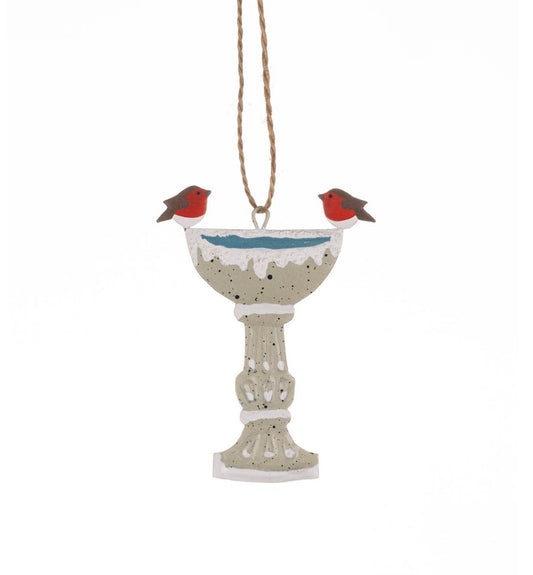 Robins On Bird Bath christmas tree decoration