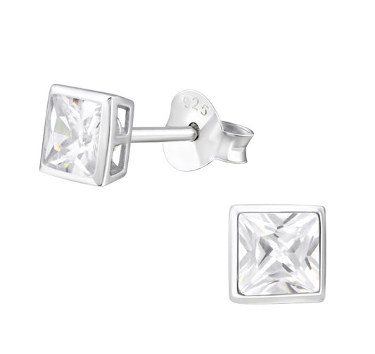 Square cubic zirconia stud earrings