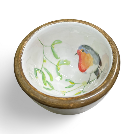 Robin & mistletoe mango wood nut bowl