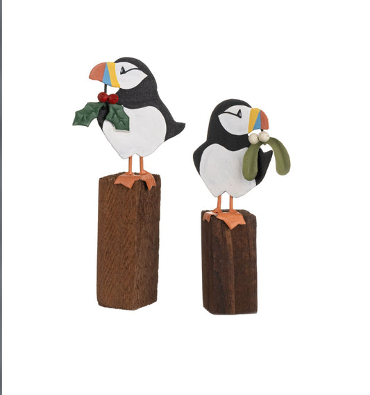 Christmas puffins on block
