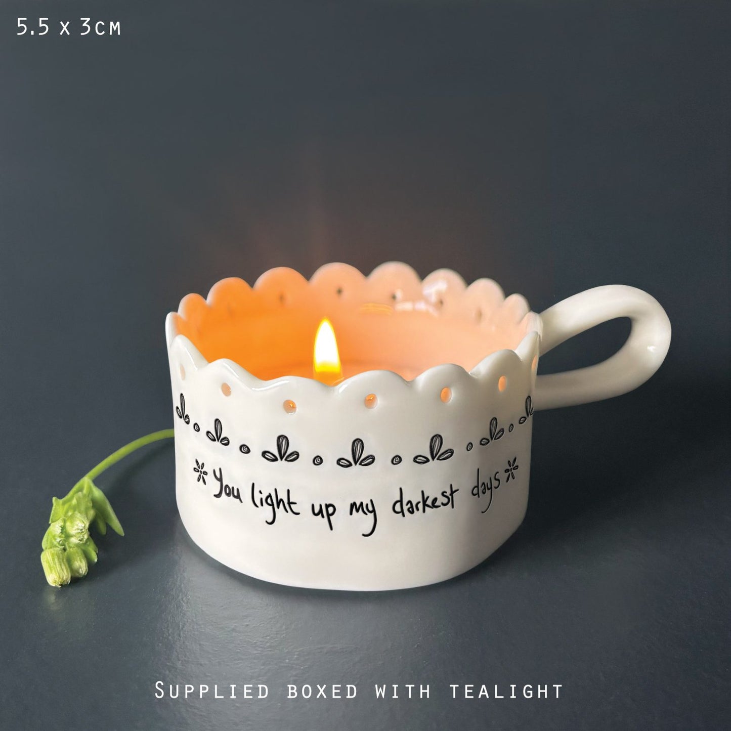 Handled tea light holder-You light up my darkest days