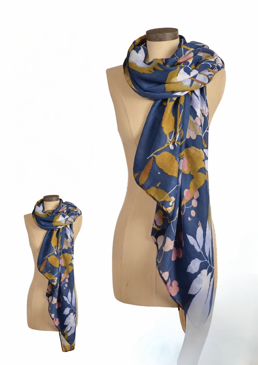 Botanical Study scarf in charcoal or navy