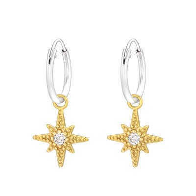 Sterling silver hoop earrings with rhinestone inset northern stars