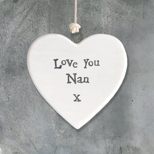 Love you Nan, small ceramic heart by East of India