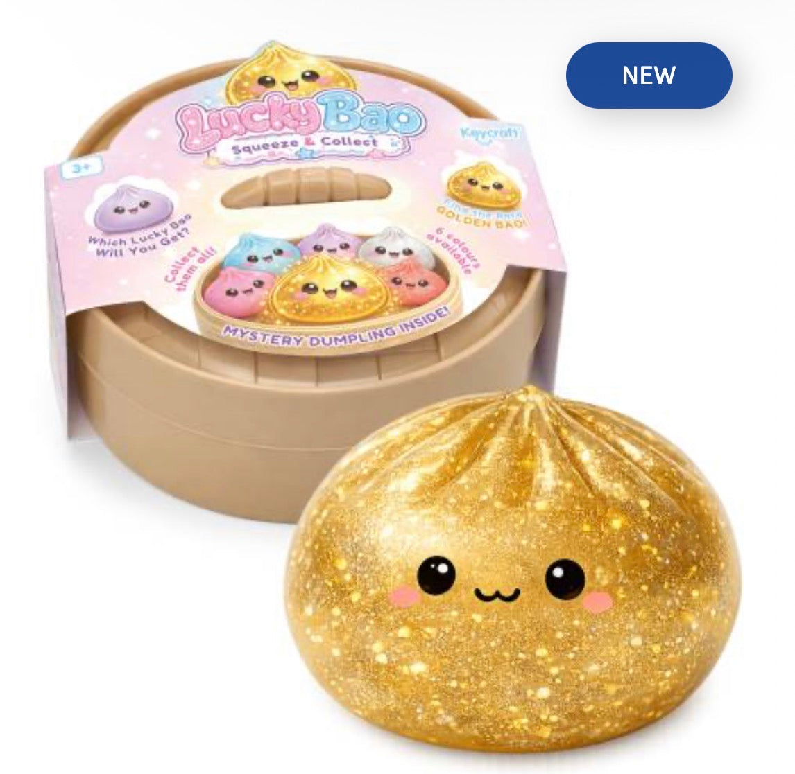 Lucky Bao Squeeze & Collect Squishy Toy – Mystery Dumpling Surprise in Bamboo Basket – Collectible Sensory Stress Toy for Kids – Soft Squishy Fidget Toy – 1 Mystery Bao (Large)