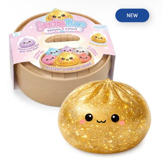 Lucky Bao Squeeze & Collect Squishy Toy – Mystery Dumpling Surprise in Bamboo Basket – Collectible Sensory Stress Toy for Kids – Soft Squishy Fidget Toy – 1 Mystery Bao (Large)