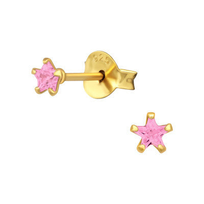 Tiny pink cubic zirconia star stud earrings