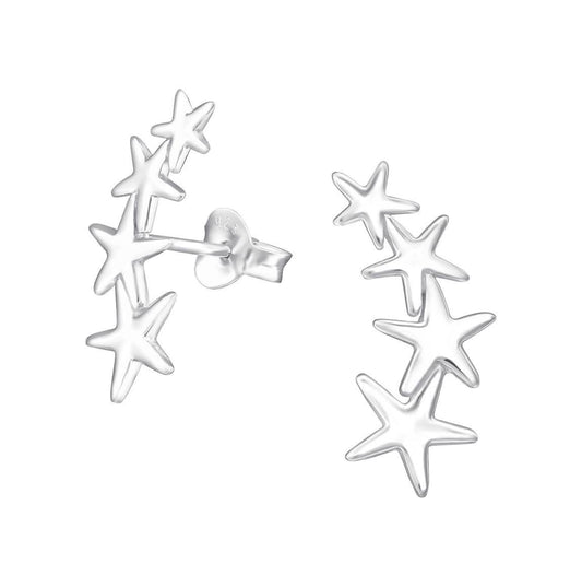 Row of stars sterling silver stud earrings