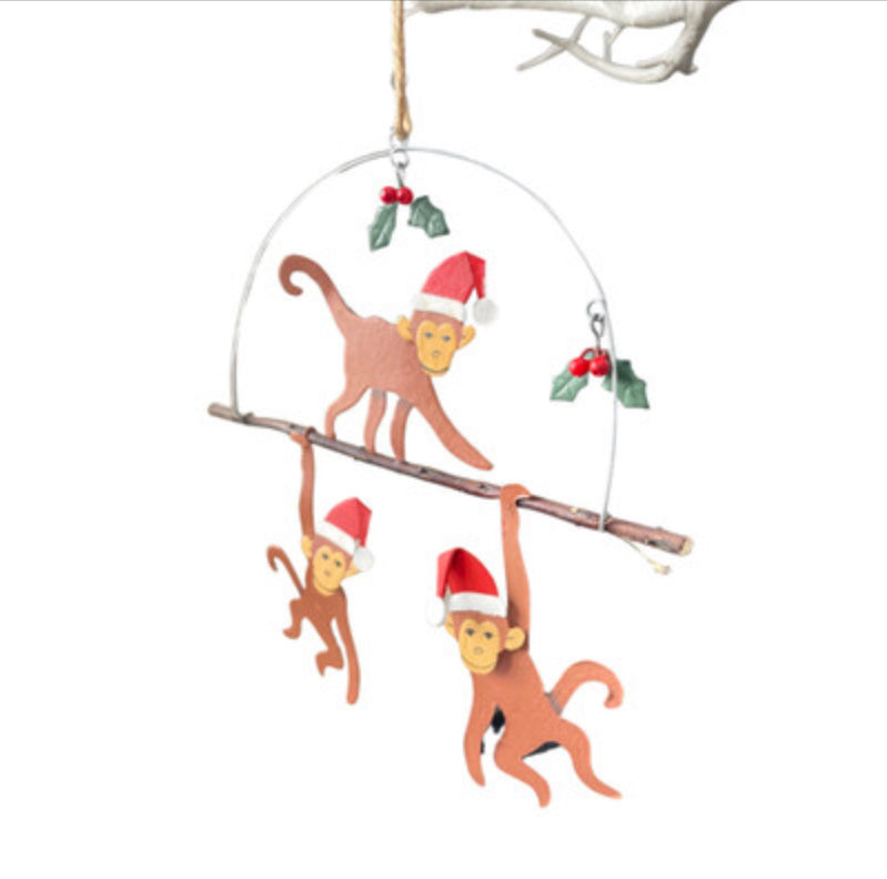 Three cheeky Christmas monkeys,  hanging Christmas decoration by Shoeless Joe