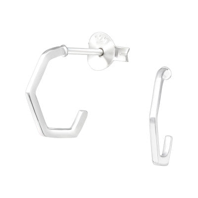 Hexagon Huggies sterling silver half hoop earrings