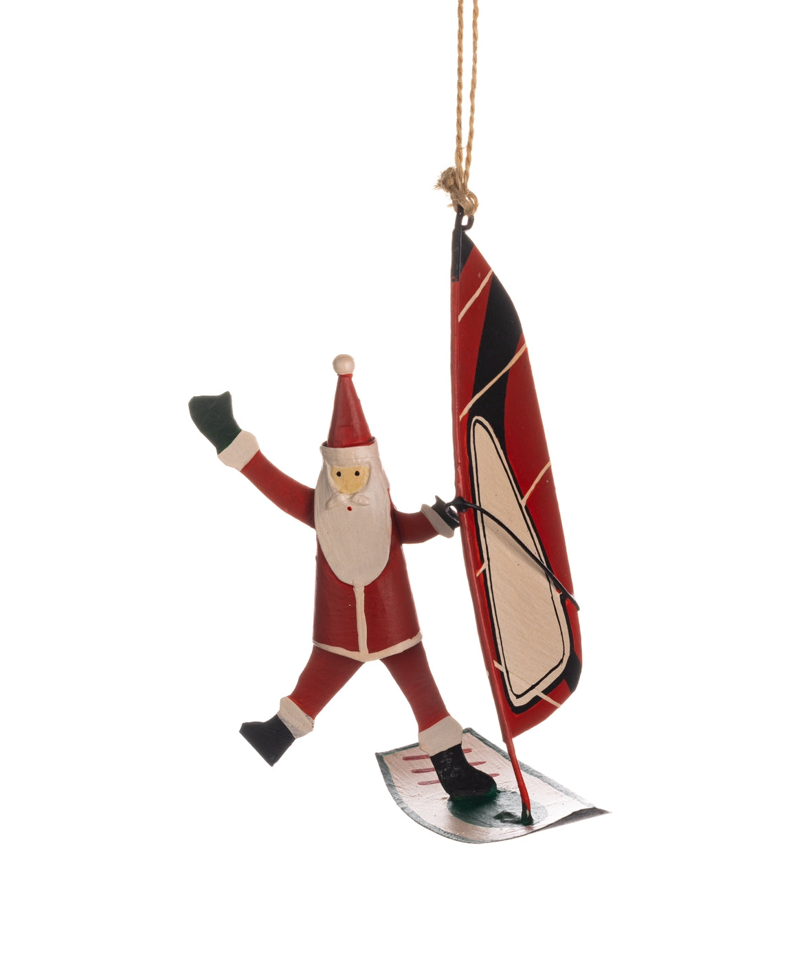 Windsurf Santa Shoeless Joe hanging Christmas decoration.