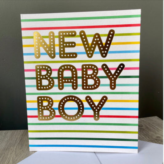 New baby boy card . Striped