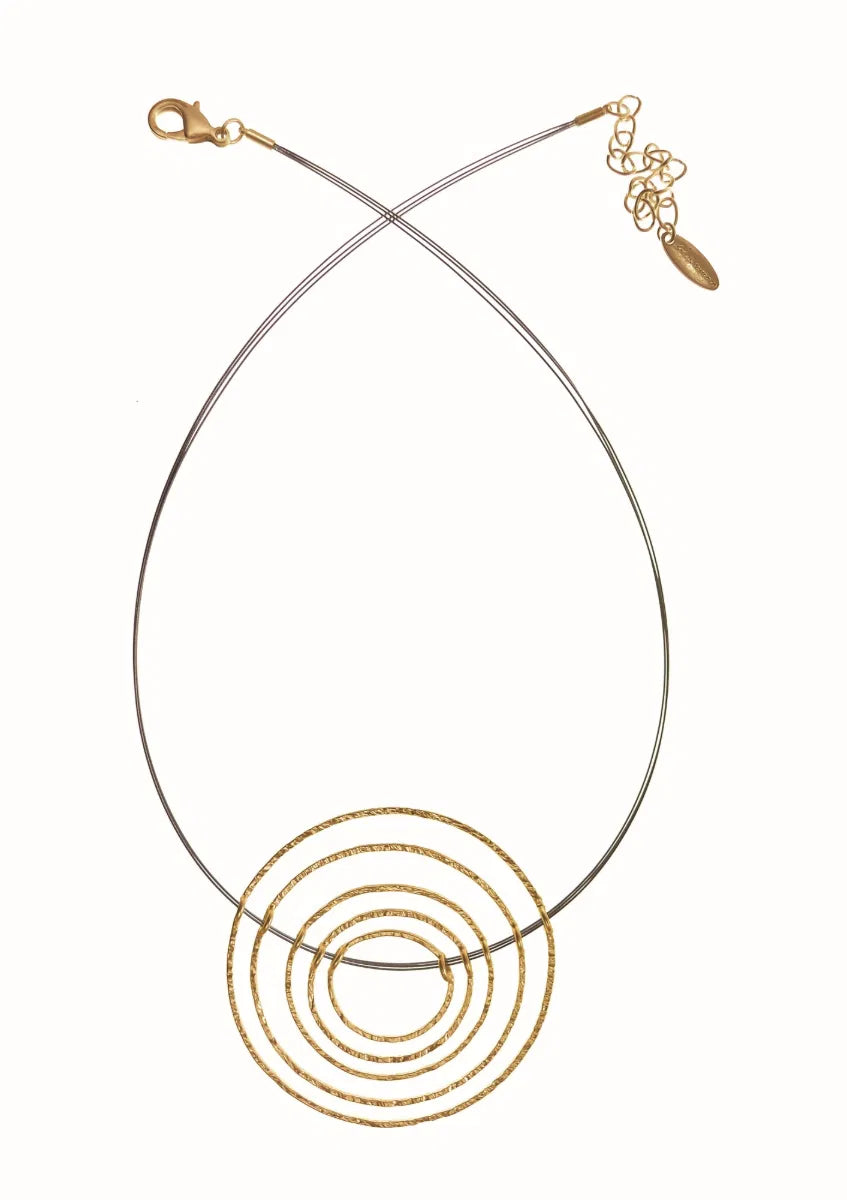 Ripple Effect Suspended circles necklace - Matte Gold & Steel