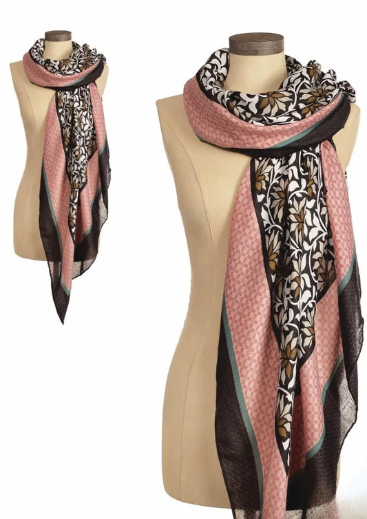 Ode to William Morris scarf - Charcoal/Golden/Plaster Pink