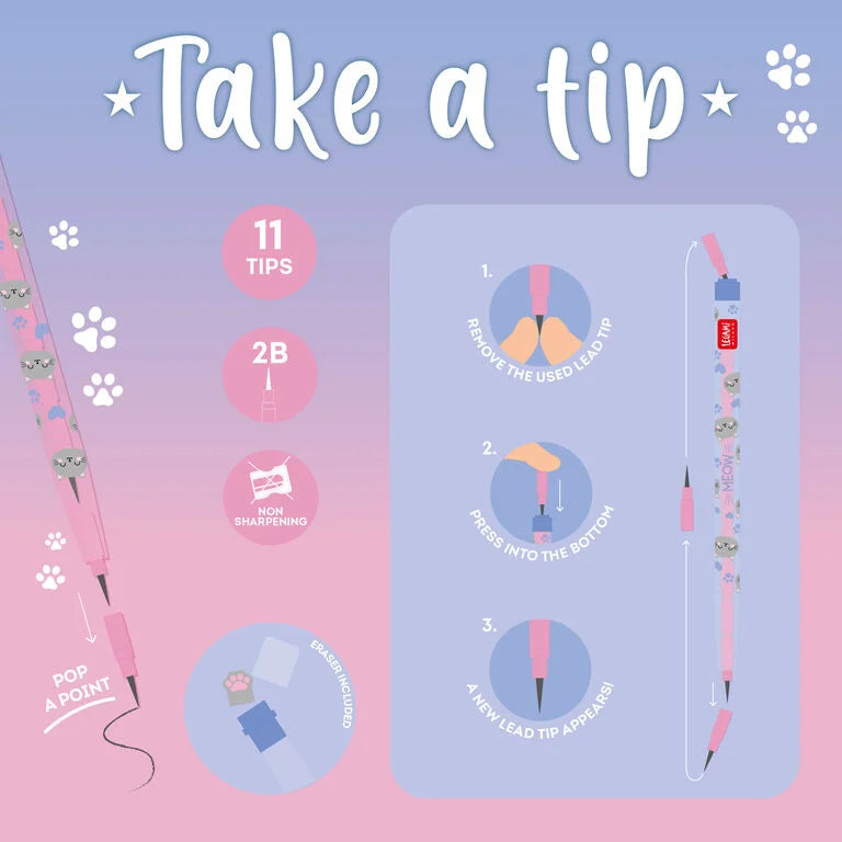 Kitty Stackable Pencil with Eraser - Take a Tip