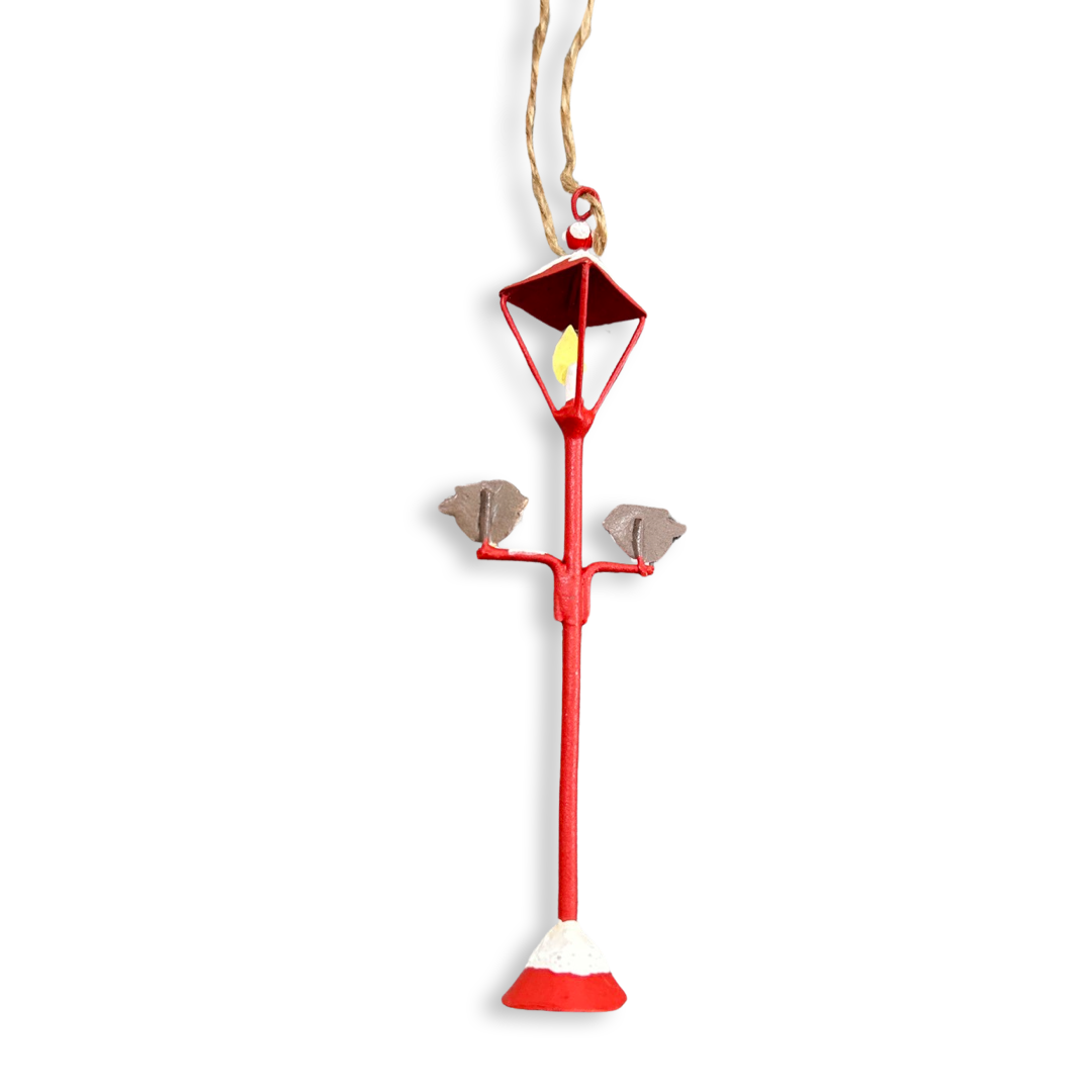 Robin couple on a lamp post hanging Christmas decoration