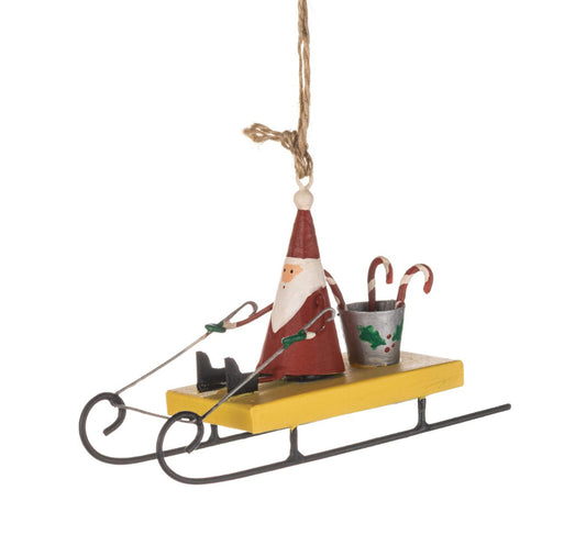Candy Cane Santa on Sledge hanging Christmas decoration