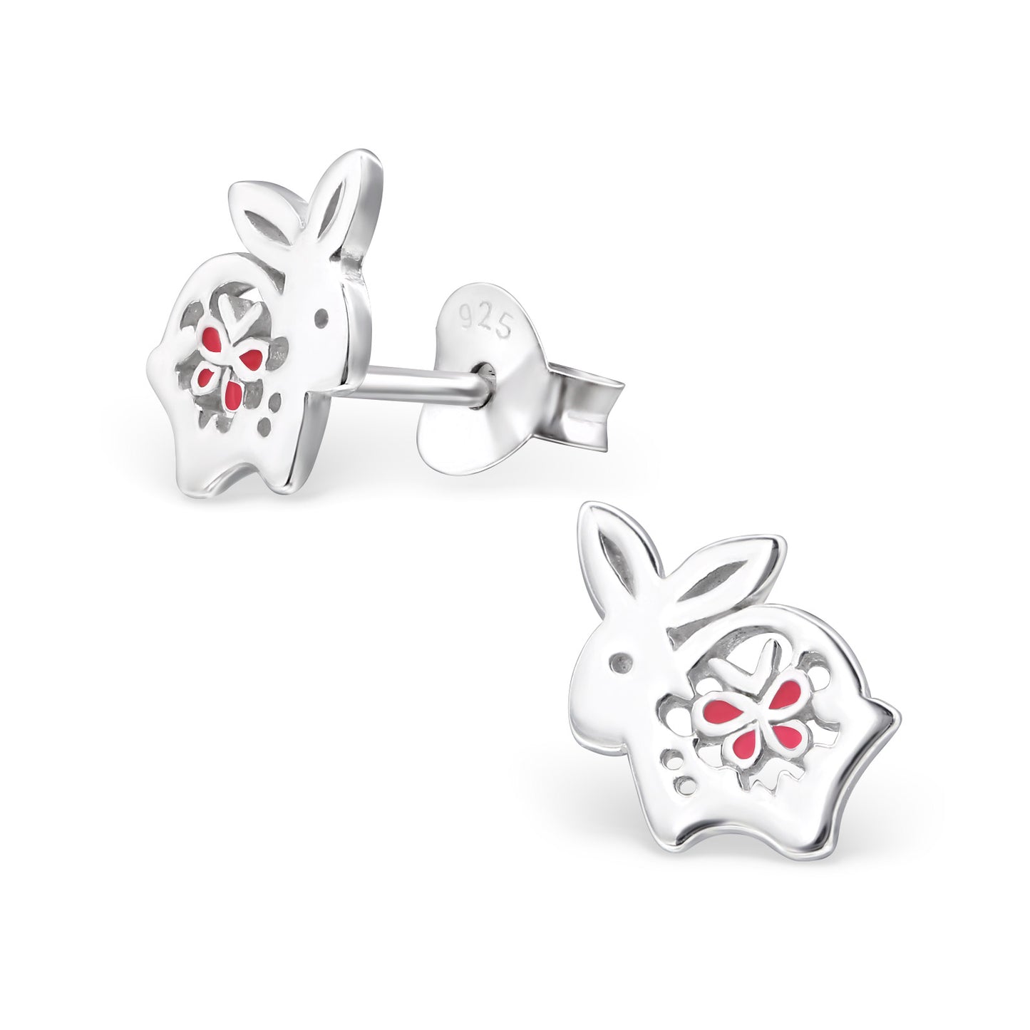 Rabbit sterling silver stud earring with flower detail