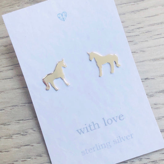 Unicorn Sterling Silver stud earrings.