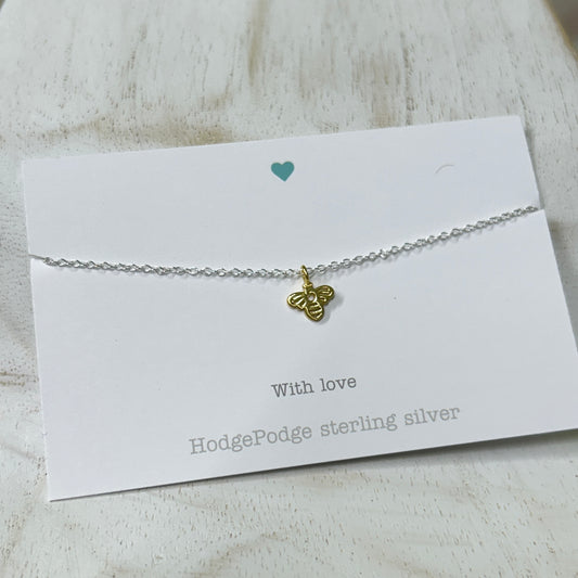 Tiny bee charm sterling silver bracelet