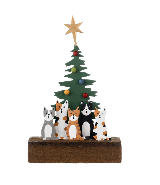Cat carol singers in front of the Christmas tree standing ornament