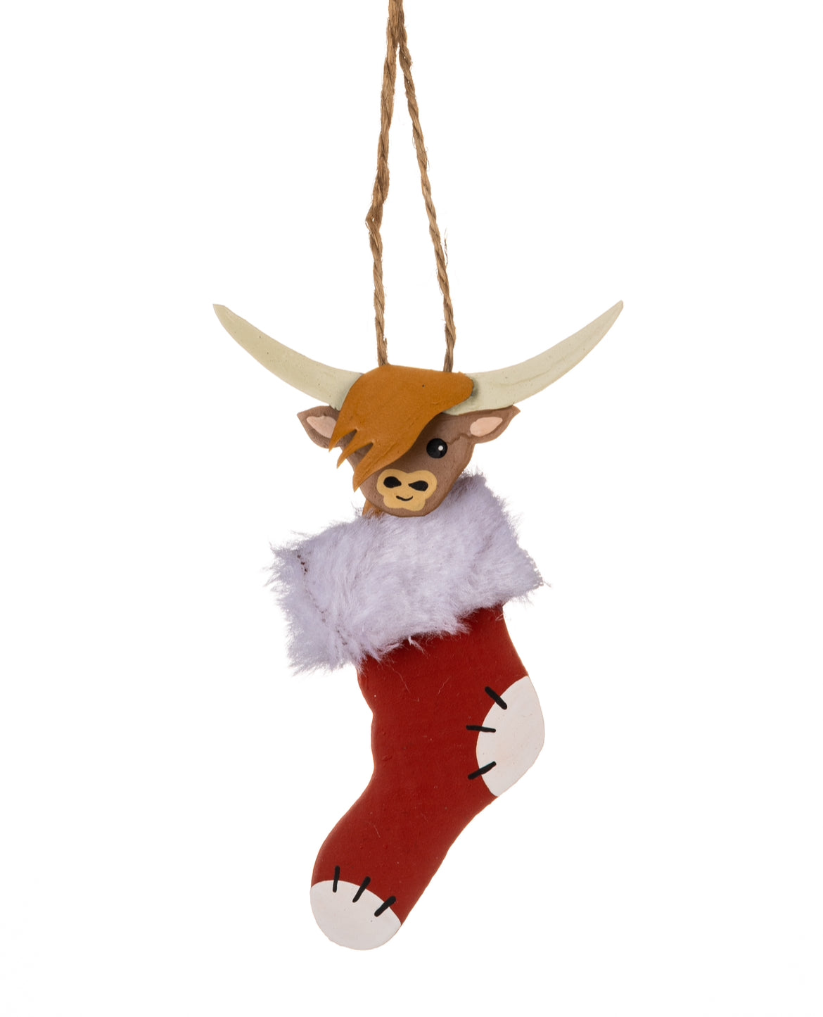 Highland Cow in Christmas stocking tree decoration