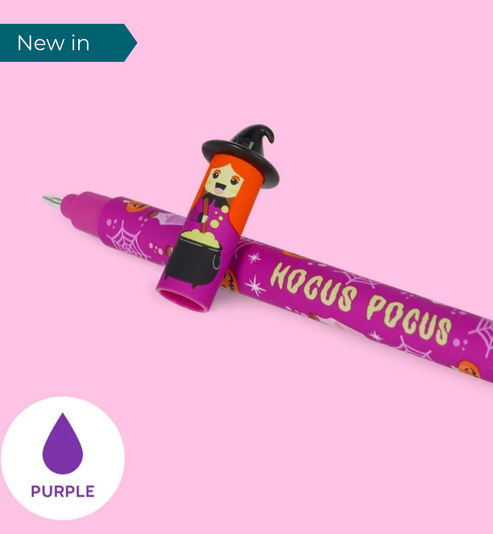Witch erasable pen purplke ink.  Legami milano