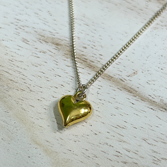 Gold plated sterling silver puff heart necklace