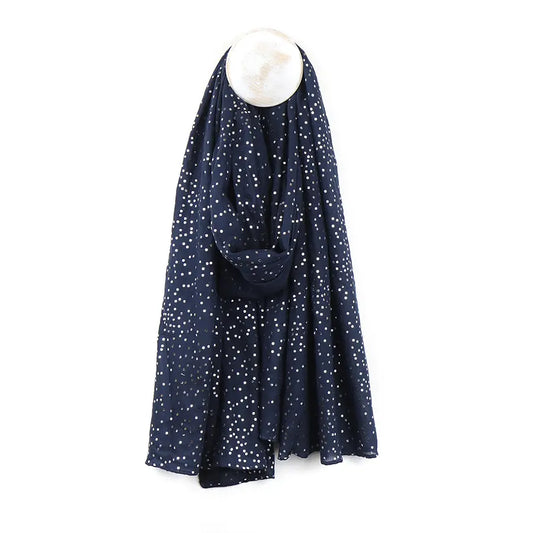 Navy scarf with metallic speckle print