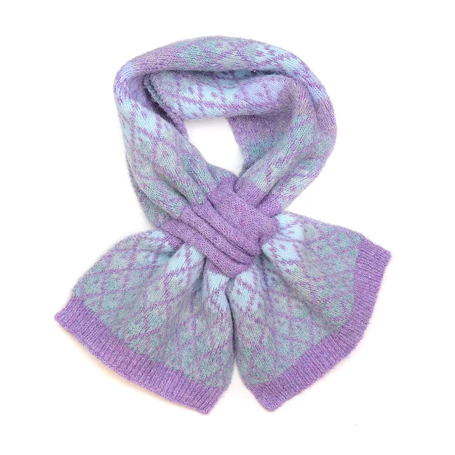 Recycled blend lilac diamond knit pull through scarf