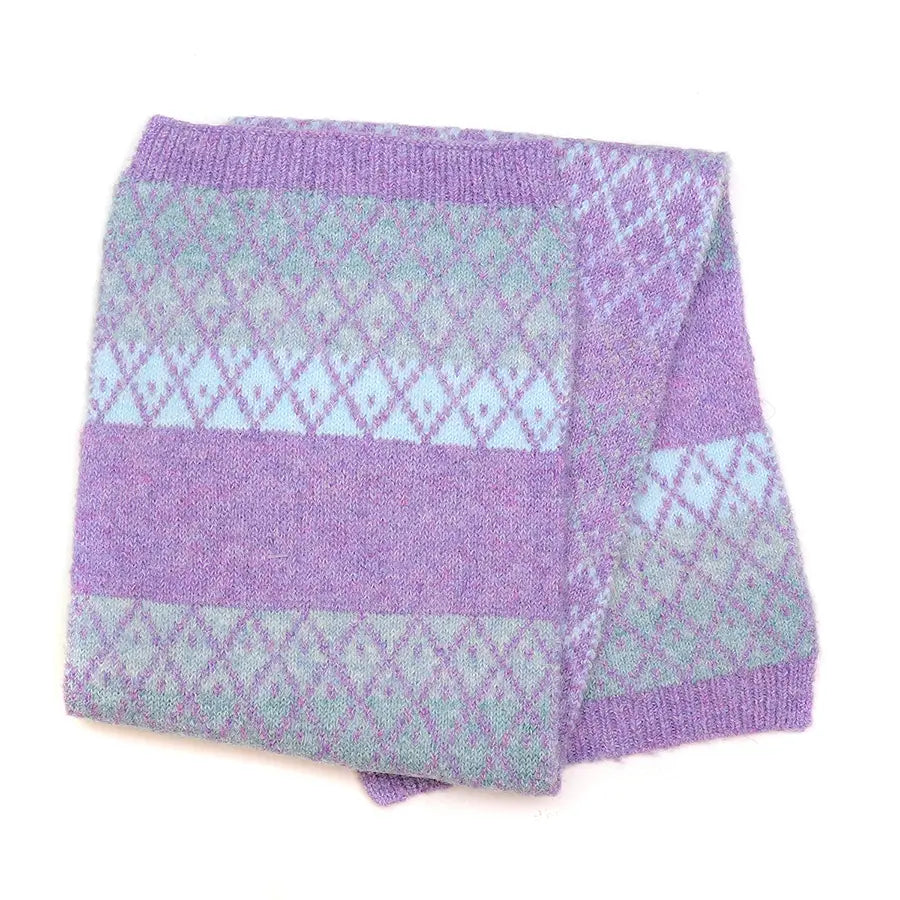 Recycled blend lilac diamond knit pull through scarf