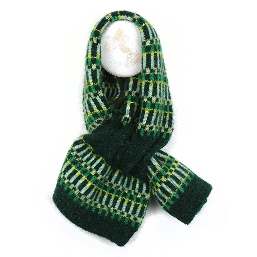Recycled blend green multi stripe pull through scarf