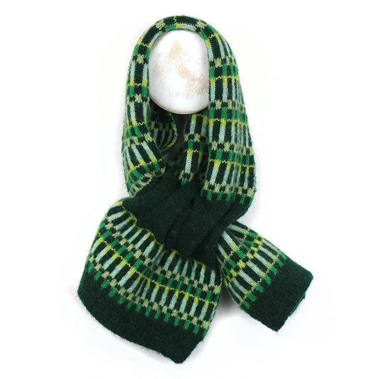 Recycled blend green multi stripe pull through scarf