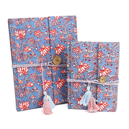 Blue mix botanical cotton bound notebook set