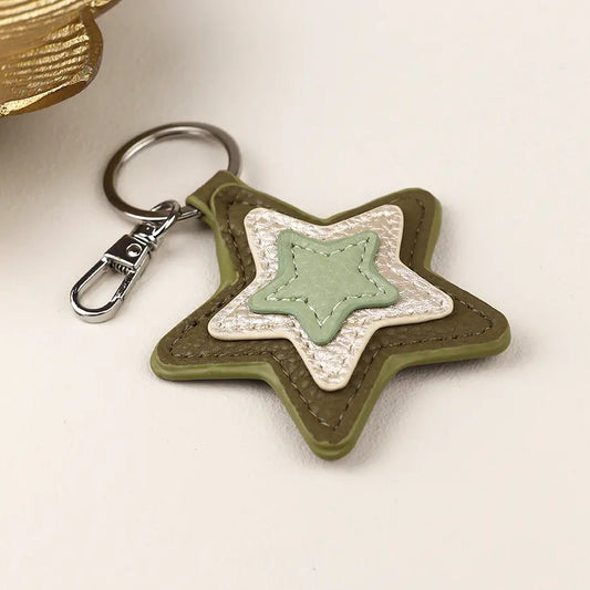 Khaki mix faux leather star keyring
