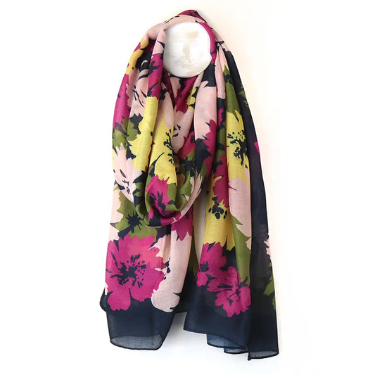 Recycled navy mix floral print scarf