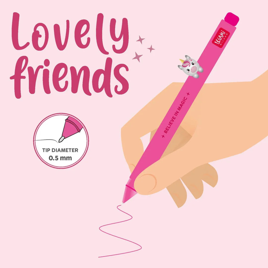 Unicorn lovely friends neon pink ink gel pen