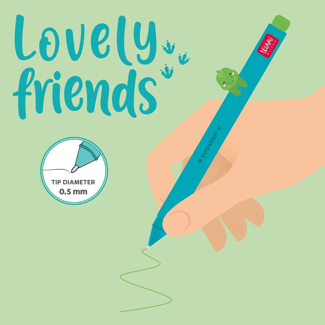 Dinosaur  lovely friends neon green ink gel pen