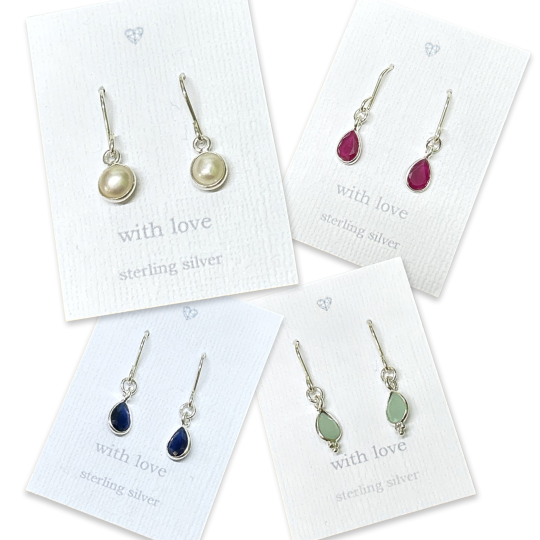 Semi precious gem stone drop earrings- sterling silver