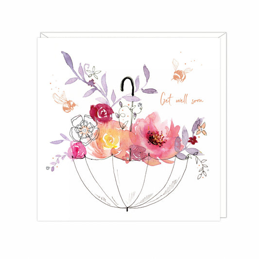 Get well soon card. Bumblebee & umbrella