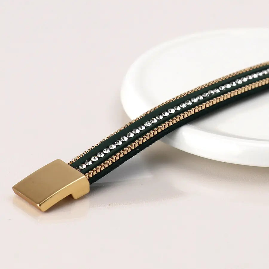Deep green and golden magnetic bracelet