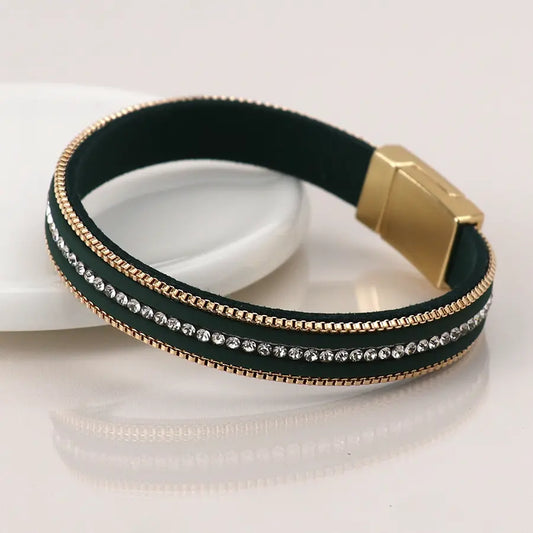 Deep green and golden magnetic bracelet