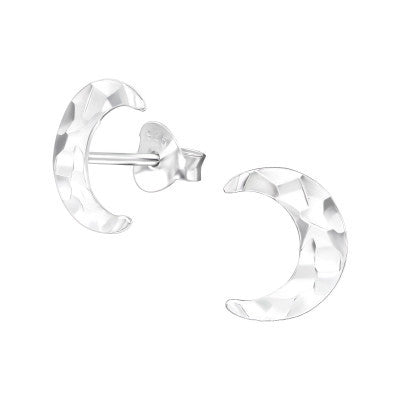 Crescent moon hammered sterling silver stud earrings