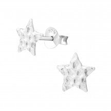 Dimpled textured star stud earrings sterling silver